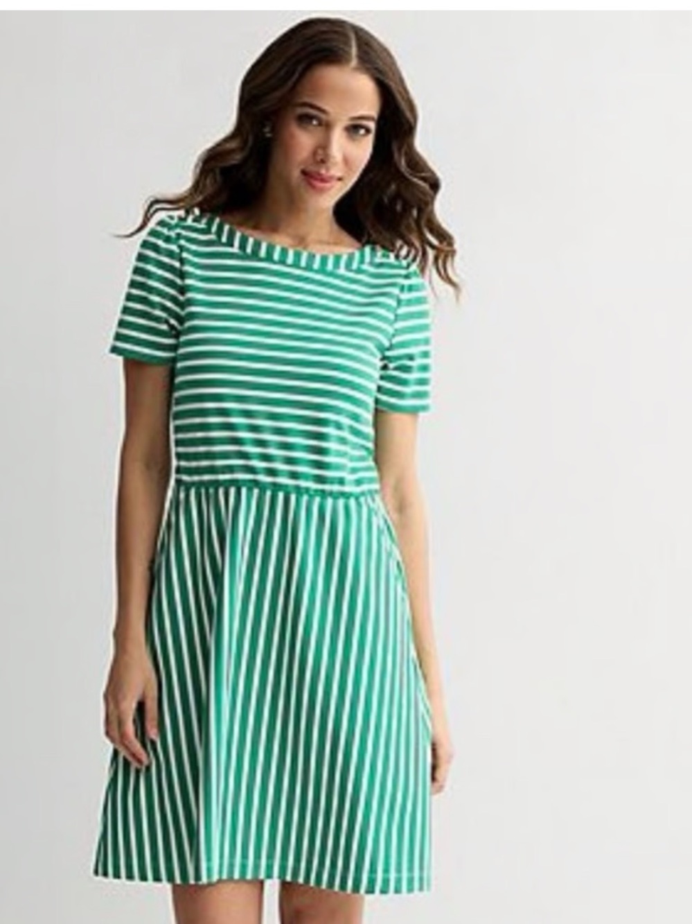 Draper James Green & White Striped Short Sleeve Dress
